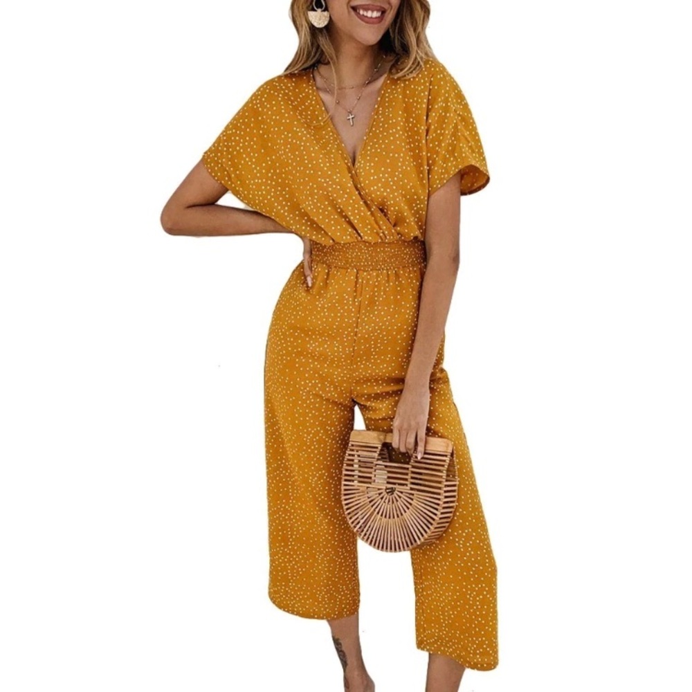 Stylish Yellow Polka Dot Jumpsuit